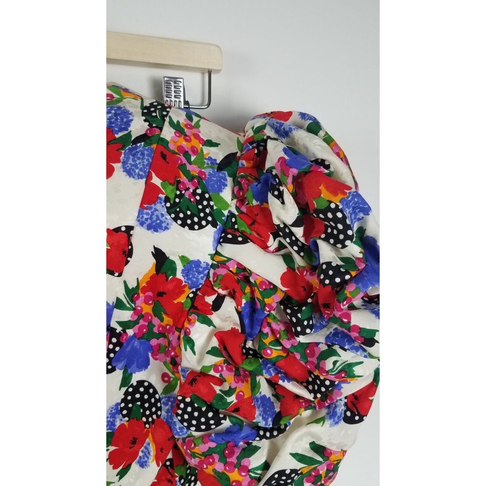 Vtg. Raul Blanco Sz. 4 100% Silk 2 Piece Floral/Polka Dot Set Exaggerated Sleeve - Picture 8 of 12